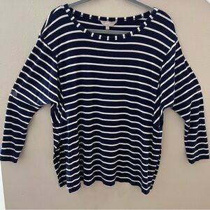 Anthology Women’s Large Contrast Navy and White Striped Long Sleeve Top